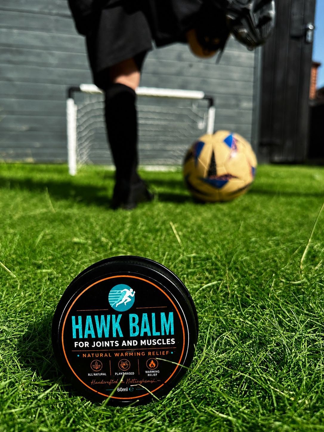 HAWK Recovery Warming Balm product and lifestyle photo